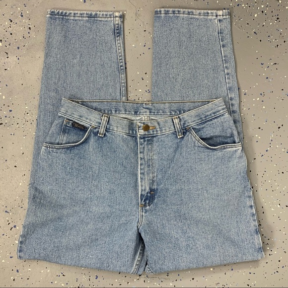Vintage 90s Wrangler Stonewash Blue Mom Jeans High Waist Tapered Leg 14 32"x31" - Picture 9 of 15